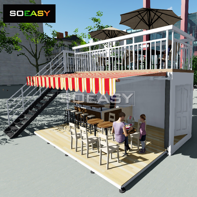 Two Floors Coffee Shop With Balcony Design Expandable Container House