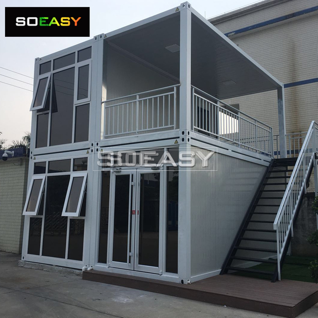 Double Floors Glass with Terrace Flat Pack Container House Modular